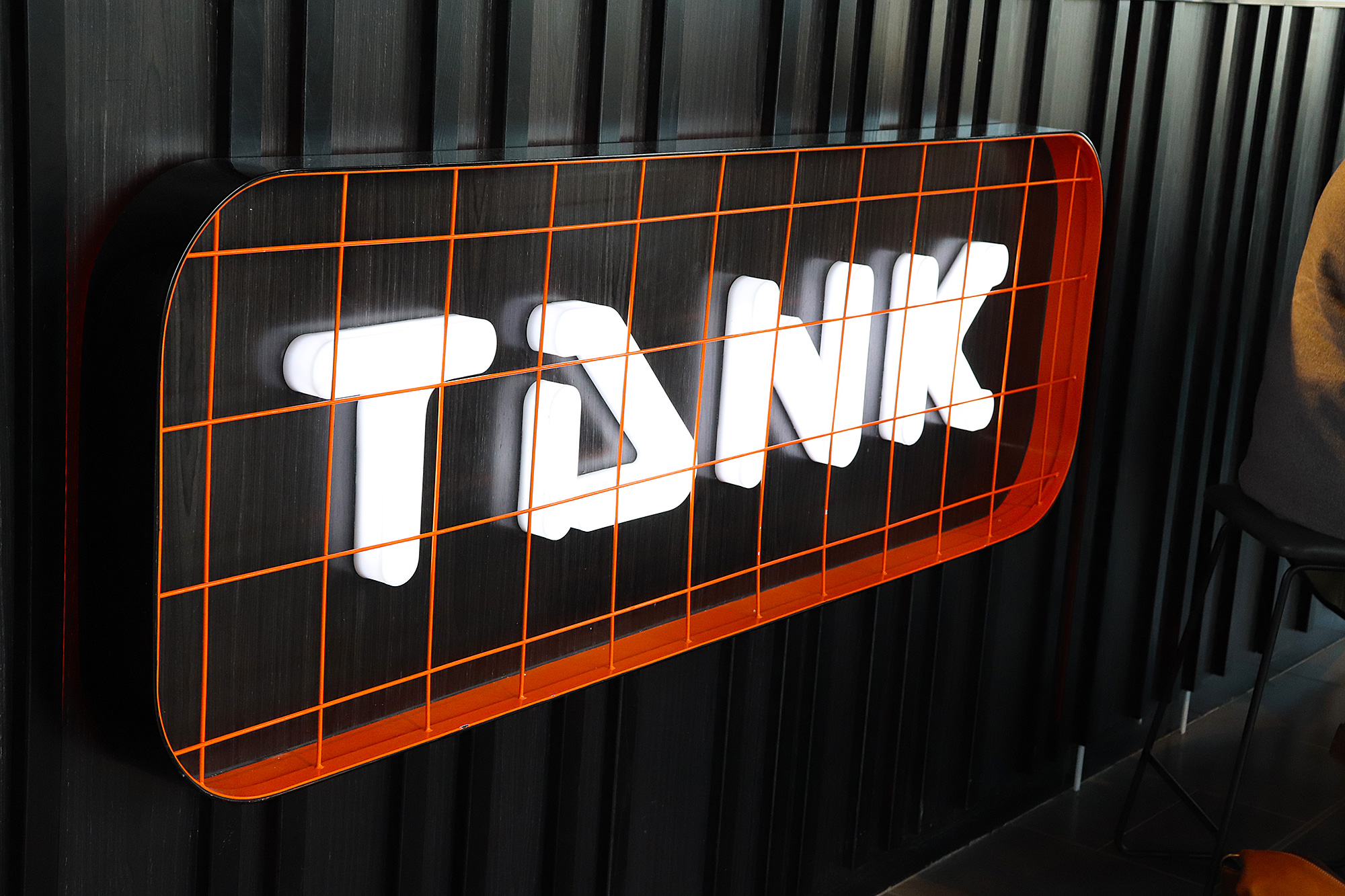 Tank juice 3D lettering sign with internal lighting, Auckland